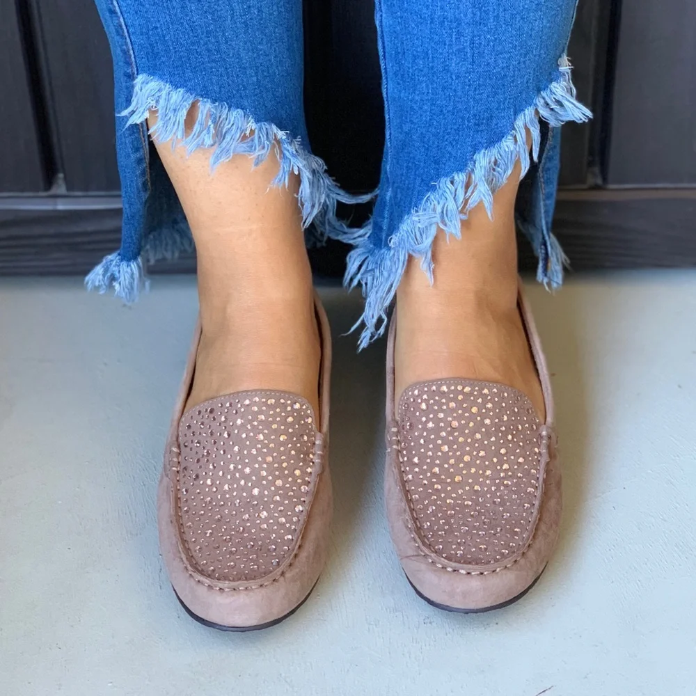 Women’s Studded Suede Loafers - Blush Pink